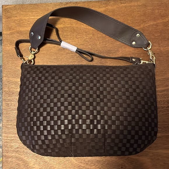 NWT Clare V Moyen Messenger Mahogany Nappa & Suede Woven Checker - Picture 5 of 9